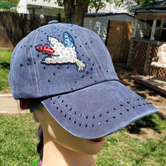 Ladies Navy Blue Feather BLING Hat NEW - Picture 1 of 4